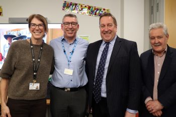• Raymond with Dr Kathryn Ryan (Consultant Chemical Pathologist), Jonathan Patton (Trust Chairman) & Mr Charlie Martyn (Medical Director)