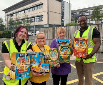 L-R Inpost Warehouse Operative Lisa Jane Ford, South Eastern Trust, Health Play Specialist, Sharon Pauley, Ward Clerk Anne Reynolds and InPost’s Operations Manager, Charles Nguni