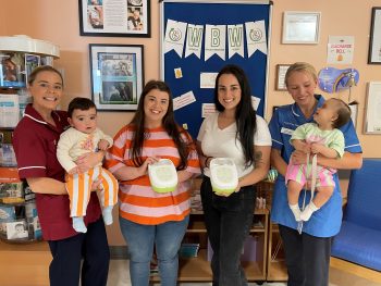 1 Cathy Flinn (Neonatal Breastfeeding Lead), Sarah And Sarah Cook McDowell With Twins Angelo And Aria And Jen Bradley (Neonatal Nurse)