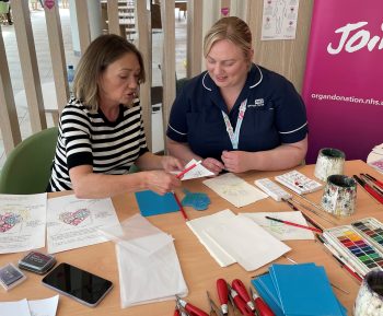 Genevieve Murphy (Artist, Artscare NI) And Christine Young (Specialist Nurse, Organ Donation) At The Art Event In Café Connect In The Ulster Hospital