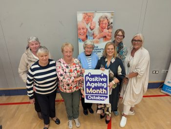 L-R Tilly McMaster and Pat Douglas from Moira Friendship Group, Andrene McKnight and Noreen Mairs from Hilltop Friends, South Eastern Trust Community Health Development Practitioner Wendy McDowell, Joy Luke from Village Friends, Stoneyford and Tracey Crothers from Maghaberry Friends Together