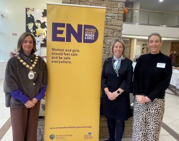 Mayor of Ards and North Down, Councillor Gillian McCollum with Traci Kimber (Co-Ordinator, South Eastern Domestic and Sexual Violence and Abuse Partnership) & Colette Watt (Senior Social Worker, South Eastern Trust)