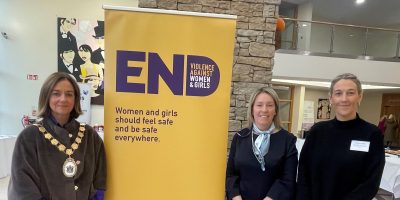 Mayor of Ards and North Down, Councillor Gillian McCollum with Traci Kimber (Co-Ordinator, South Eastern Domestic and Sexual Violence and Abuse Partnership) & Colette Watt (Senior Social Worker, South Eastern Trust)