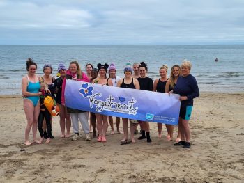 Members from the Ulster Hospital’s Forget Me Not Focus Group take part in an open water swim at Helen’s Bay as part of Baby Loss Awareness Week. A meditation walk was also organised by Donaghadee’s Labyrinth Collective