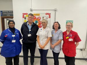 •	Fatima Farah (Deputy Sister, Outpatients Dept.), Mark Clough (Operational Support Services Manager), Rachel McIlwaine (Student Nurse), Christine Hineson (Senior Nursing Assistant) & Amanda McCourt (Sister, Outpatients Department)