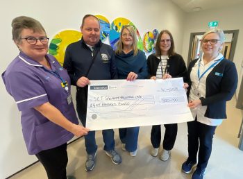 Attracta Neeson (Palliative Care Secretary), Stephen and Neanda McKeown, Dr Tracy Anderson (Consultant, Palliative Medicine) & Joanne Clarke (Specialist Palliative Care Dietician)