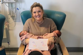 Hannah Porter with her twin girls Ruby and Emily
