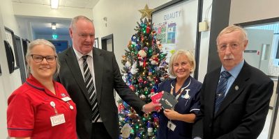 Emma Service (Ward Manager), Graham Walker (Steward of Charities, Albertbridge Masonic Lodge), Karen Orr (Paediatric Lead Nurse) & Fred Morehead (Chaplain, Albertbridge Masonic Lodge)